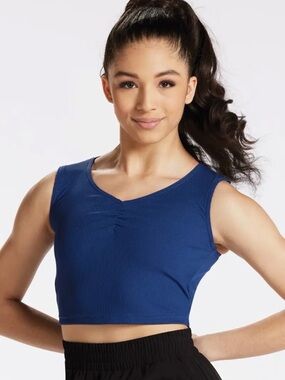 Balera Ribbed Knit V-Neck Crop Top Navy Adult Large Dancewear 14058